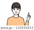 困り顔で指差しする女性 110593833