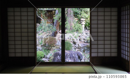 和室から見た日本庭園 110593865