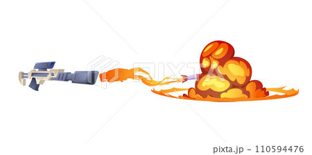 Blaster with fire shot rocket and explosion. 110594476