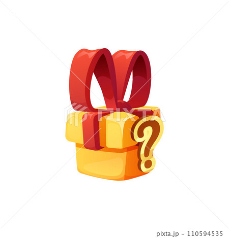 Closed gift box with question mark, realistic vector illustration isolated. 110594535