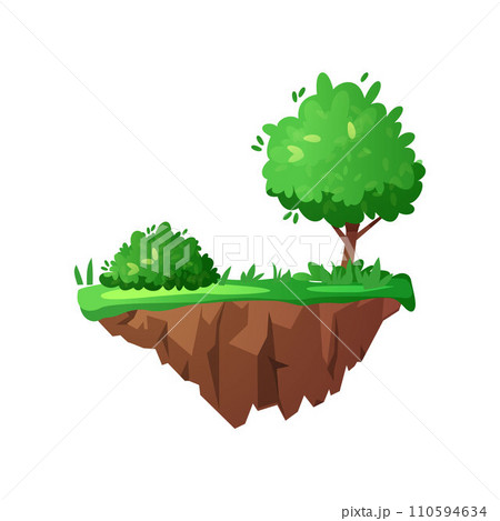 Game level platform with green plants realistic vector illustration isolated. 110594634