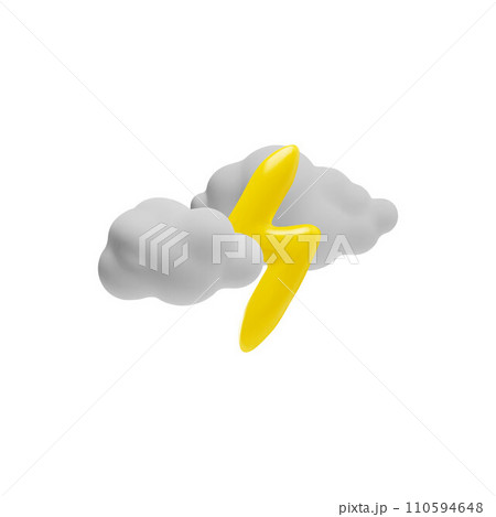 Cloud with lightning symbol in 3D cartoon style vector illustration isolated 110594648