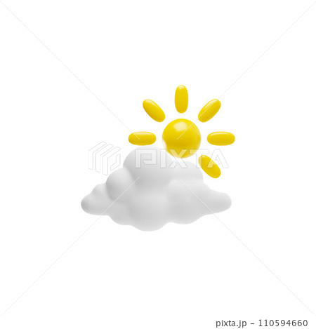 Sky cloud with sun symbol 3D cartoon style vector illustration isolated. 110594660