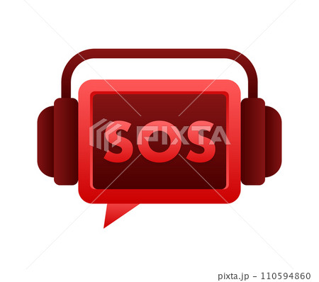 SOS message bubble with headphones, representing emergency communication or urgent customer support concept 110594860