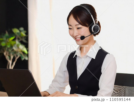 ビジネスイメージ,若い女性、オペレーター、コールセンター、スタッフ ビジネスイメージ,若い女性、オペレーター、コールセンター、スタッフ 110595144