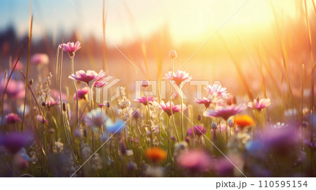 Beautiful meadow with wild flowers soft background Beautiful meadow with wild flowers soft background 110595154