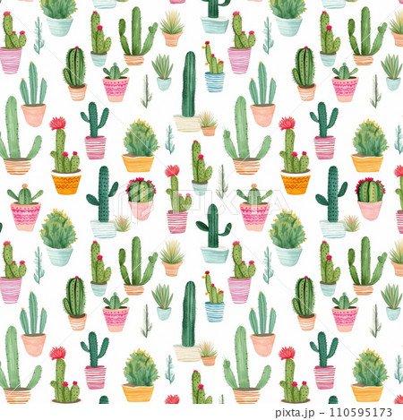 Seamless pattern with mexican cactus flowers 110595173