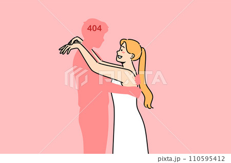 Lonely woman hugs fictional man, experiencing psychological distress due to absence of boyfriend Lonely woman hugs fictional man, experiencing psychological distress due to absence of boyfriend 110595412