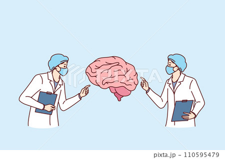 Neurosurgeons doctors study patient brain, conduct analysis in search way to treat alzheimer disease 110595479