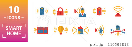 Smart Home icon set. Include creative elements digital assistant, robot vacuum cleaner, smart video control, smart light, home hub icons. Can be used for report, presentation, diagram, web design Smart Home icon set. Include creative elements digital assistant, robot vacuum cleaner, smart video control, smart light, home hub icons. Can be used for report, presentation, diagram, web design 110595818