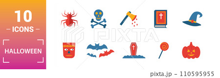 Halloween icon set. Include creative elements skeleton, coffin, skull, bats, vampire icons. Can be used for report, presentation, diagram, web design Halloween icon set. Include creative elements skeleton, coffin, skull, bats, vampire icons. Can be used for report, presentation, diagram, web design 110595955
