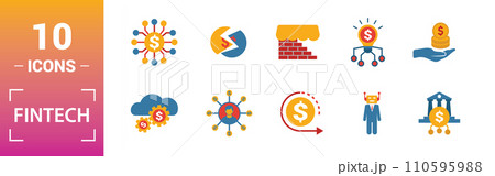 Fintech icon set. Include creative elements online banking, direct payment, fintech, cryptocurrency, fintech industry icons. Can be used for report, presentation, diagram, web design Fintech icon set. Include creative elements online banking, direct payment, fintech, cryptocurrency, fintech industry icons. Can be used for report, presentation, diagram, web design 110595988