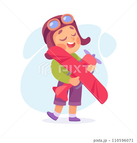 Joyful Boy Dream of Flying Play Plane Toy Vector Illustration 110596071