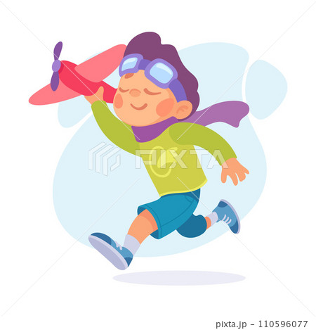 Joyful Boy Dream of Flying Play Plane Toy Vector Illustration 110596077
