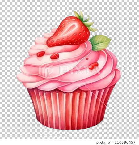 cute watercolor strawberry cupcake isolated 110596457