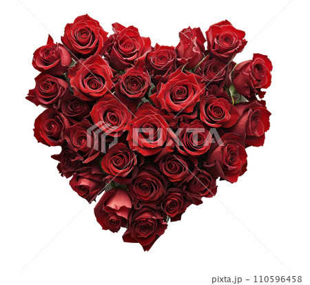 a big heart shape of red roses isolated 110596458