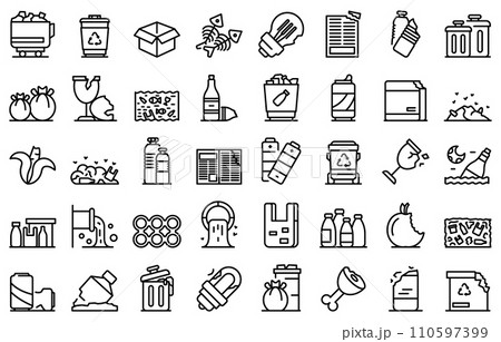 Waste icons set. Outline set of waste vector icons for web design isolated on white background 110597399