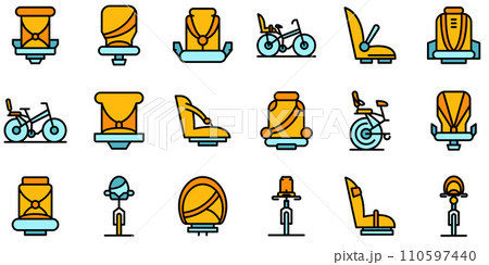 Child seat bike icons set. Outline set of child seat bike vector icons thin line color flat on white 110597440