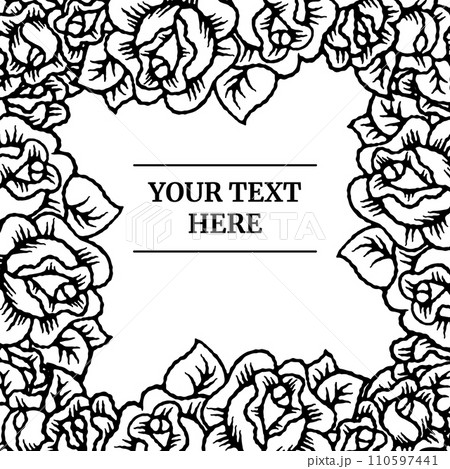 Old school tattoo social media template banner with rose flowers in classic retro style. Black and white colors.Vector illustration 110597441