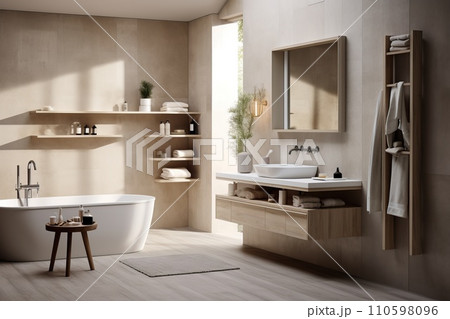 Bathroom designed in the Scandinavian style, minimalist style Bathroom designed in the Scandinavian style, minimalist style 110598096