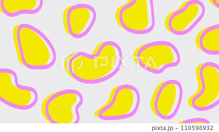 Abstract doodle yellow shapes with pink outline on beige background. Hand drawn minimalist art pattern. Trendy design with liquid shapes and figures Abstract doodle yellow shapes with pink outline on beige background. Hand drawn minimalist art pattern. Trendy design with liquid shapes and figures 110598932