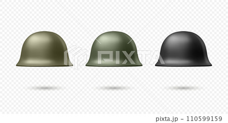 Vector 3d Realistic Military Protect Helmet Set Closeup Isolated. Helmet, Army Symbol of Defense and Protect. Soldier Helmet Design Template Vector 3d Realistic Military Protect Helmet Set Closeup Isolated. Helmet, Army Symbol of Defense and Protect. Soldier Helmet Design Template 110599159
