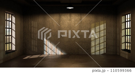 Empty Room at night With two Windows 3d render illustration 110599366