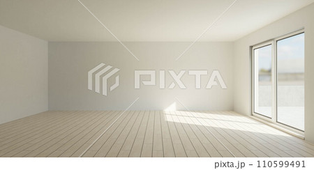 Spacious Empty Room With Large Window and White Walls 3d render illustration Spacious Empty Room With Large Window and White Walls 3d render illustration 110599491
