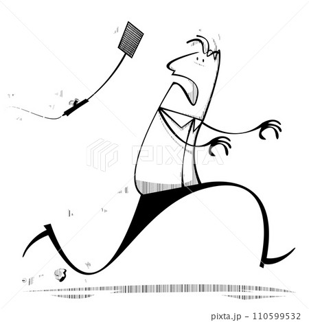 Man being chased by fly with swatter 110599532