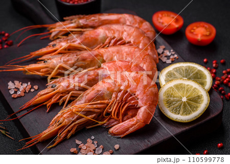 Tiger shrimp or langoustine boiled with spices and salt Tiger shrimp or langoustine boiled with spices and salt 110599778