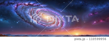Bright spiral galaxy in night sky Bright spiral galaxy in night sky 110599956