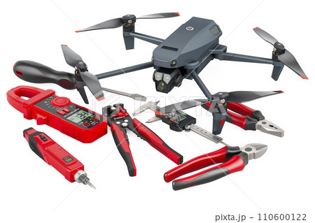 Drone with remote control. Service and repair of drone, 3D rendering 110600122