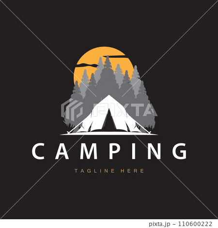 Simple vector outdoor camping logo, wild adventure template with old vintage style 110600222