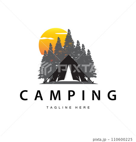 Simple vector outdoor camping logo, wild adventure template with old vintage style 110600225