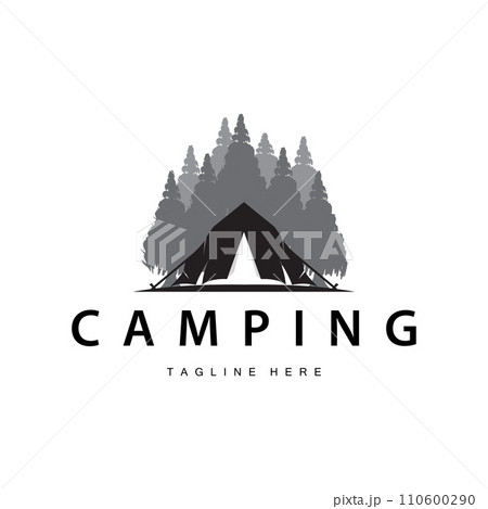 Simple vector outdoor camping logo, wild adventure template with old vintage style 110600290