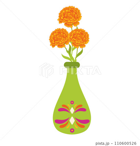 Colored marigold flowers on pot Vector Colored marigold flowers on pot Vector 110600526