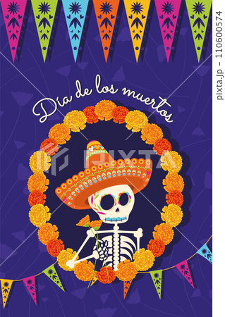 Cute dia de los muertos poster Vector Cute dia de los muertos poster Vector 110600574