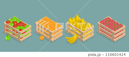3D Isometric Flat Vector Illustration of Wood Organic Market Pack 110601424