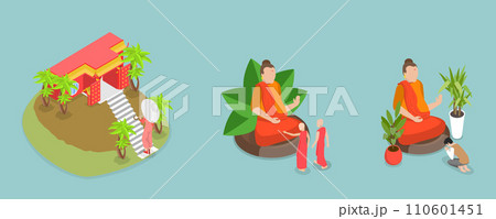 3D Isometric Flat Vector Illustration of Buddhist Pilgrimage 110601451