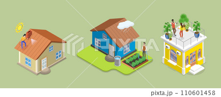 3D Isometric Flat Vector Illustration of Rooftop Garden 110601458