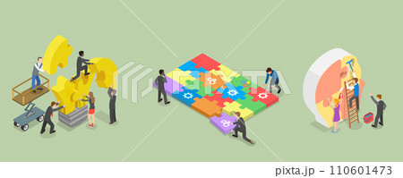 3D Isometric Flat Vector Illustration of Teamwork 110601473