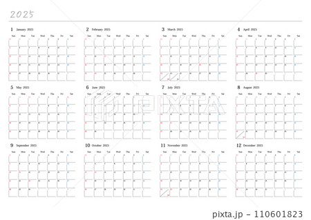2025年日本の年間カレンダー 2025年日本の年間カレンダー 110601823