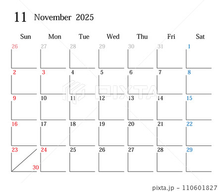 2025年11月、日本のカレンダー 2025年11月、日本のカレンダー 110601827