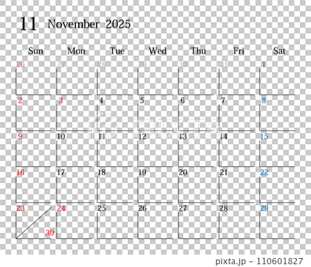 2025 年 11 月 日本日曆 110601827