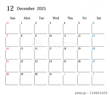2025年12月、日本のカレンダー 110601828