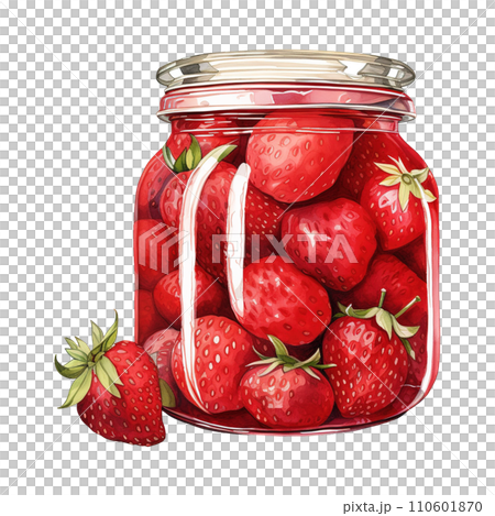 Jar filled with freshly picked strawberries. AI generated image Jar filled with freshly picked strawberries. AI generated image 110601870