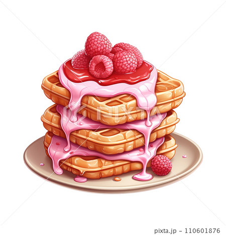 Stack of pancakes with raspberry. AI generated image 110601876