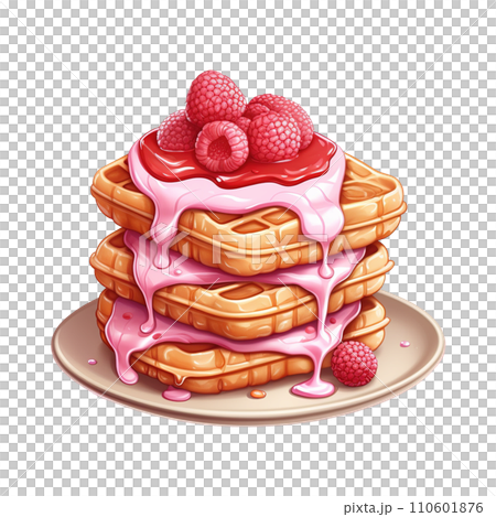 Stack of pancakes with raspberry. AI generated image 110601876