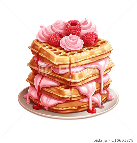 Stack of pancakes with raspberry. AI generated image 110601879