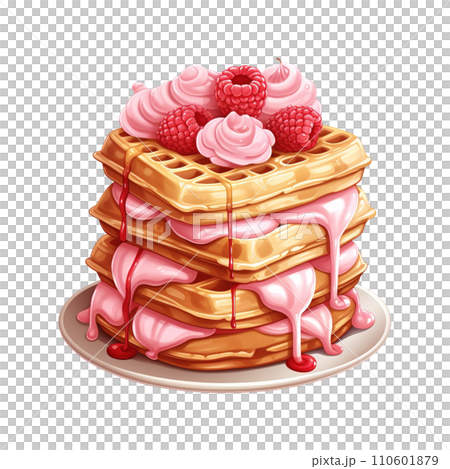 Stack of pancakes with raspberry. AI generated image 110601879